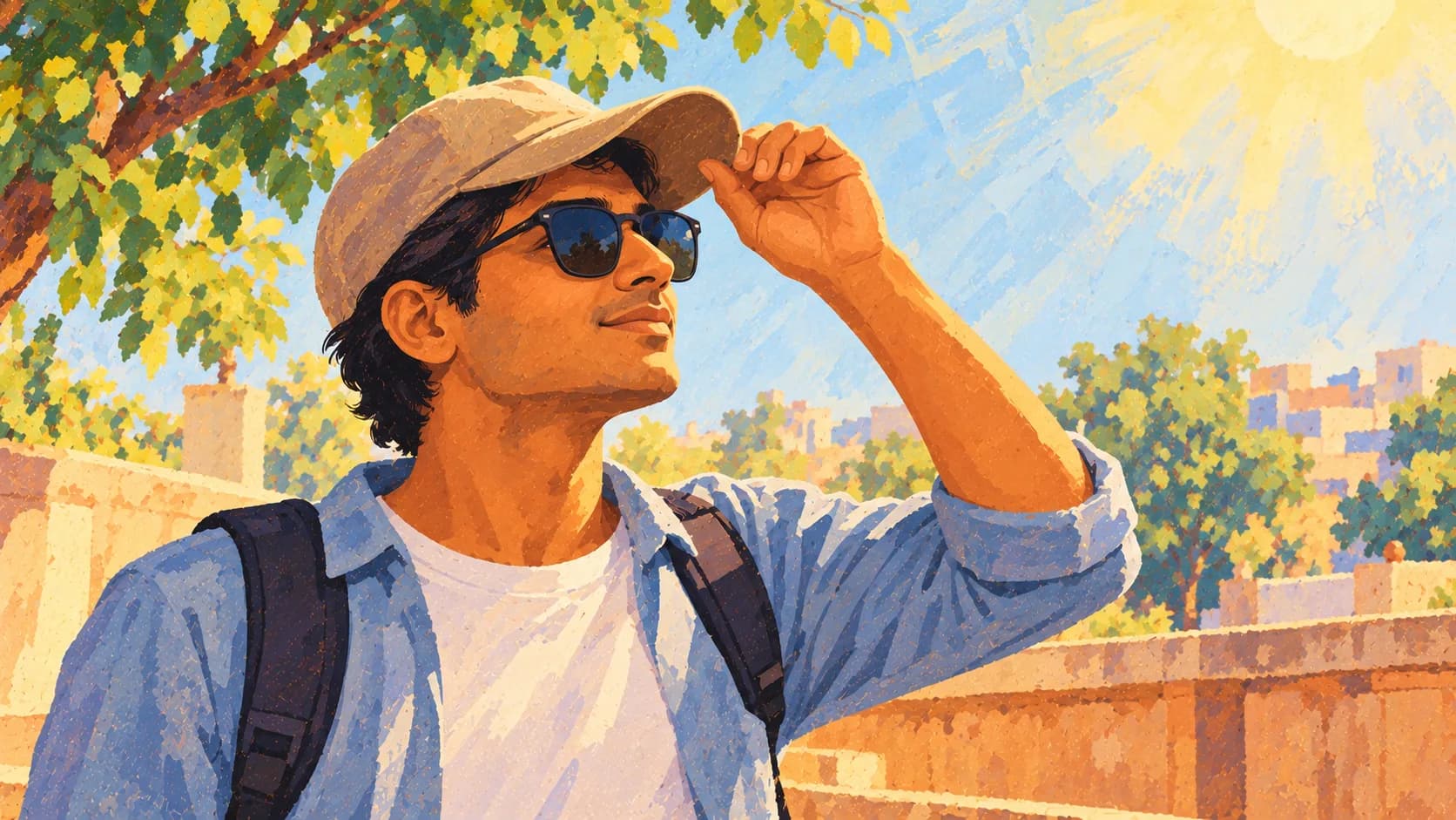 Illustration: A person outdoors wearing sunglasses