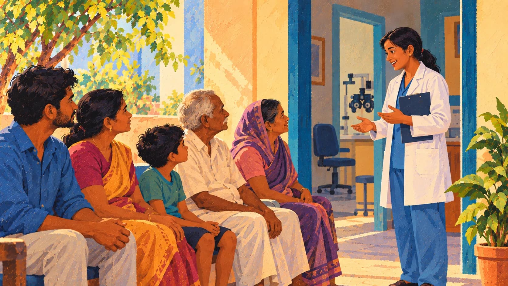 Illustration: The waiting area of an eye clinic