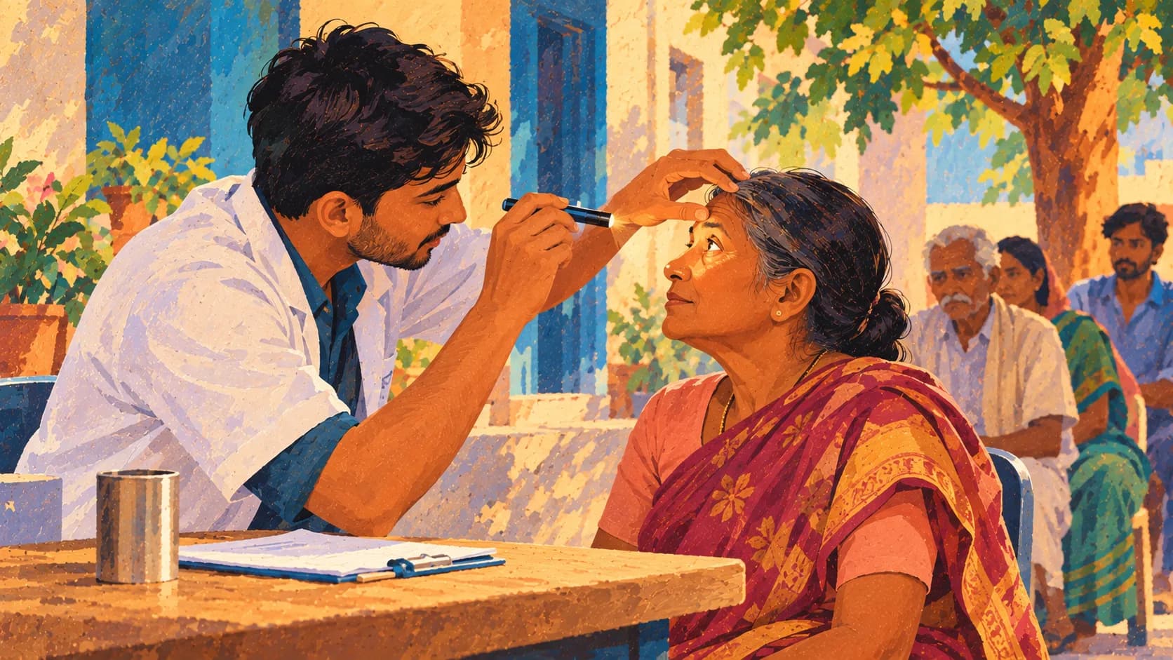 Illustration: A first check of a visitor's eyes