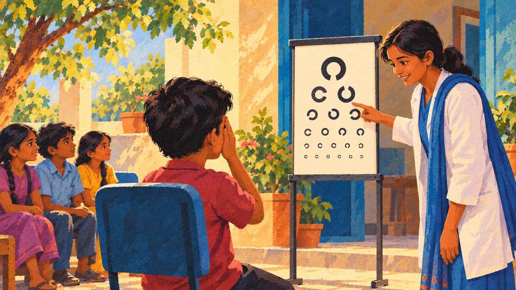Illustration: A child reading a vision chart